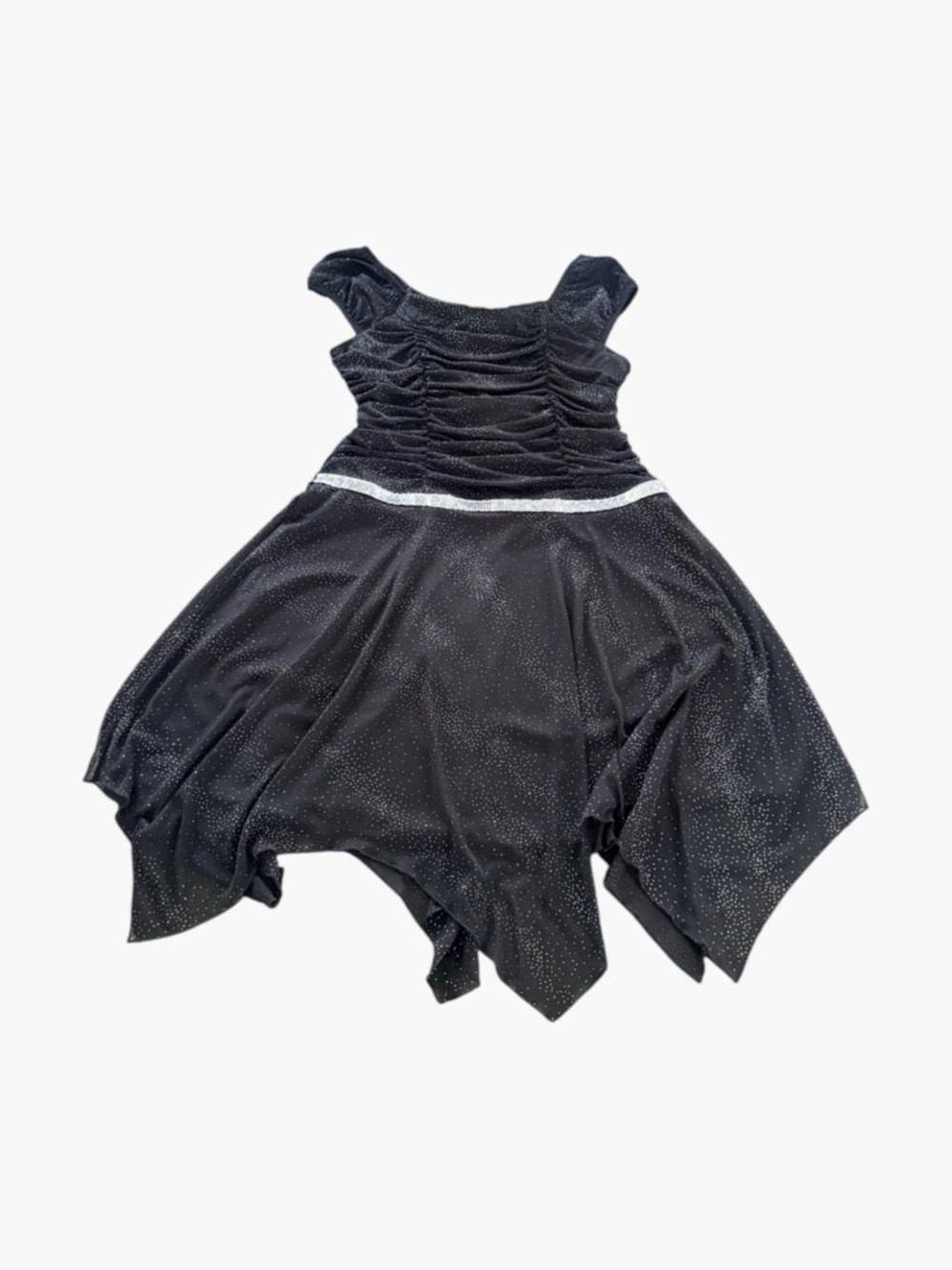 Disorderly Kids Black Glitter Handkerchief Hem Ruched Vintage Dress 18 1/2